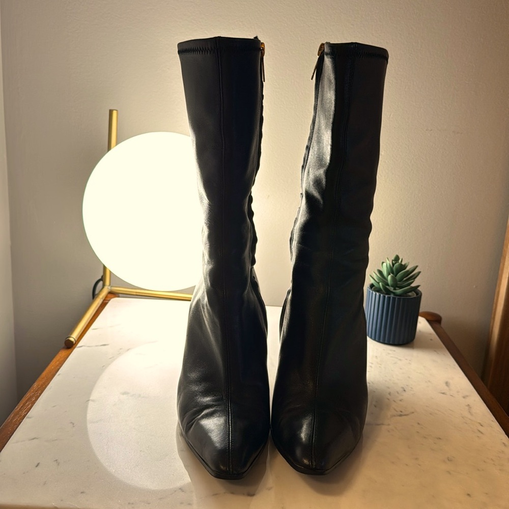 Massimo Dutti Black Leather Heeled Boots